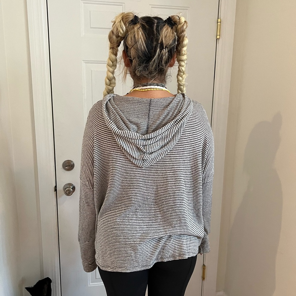 long sleeve striped black and white hoodie
